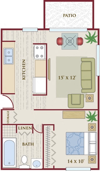 Heights on Huron 1 bedroom 1 bath floor plan