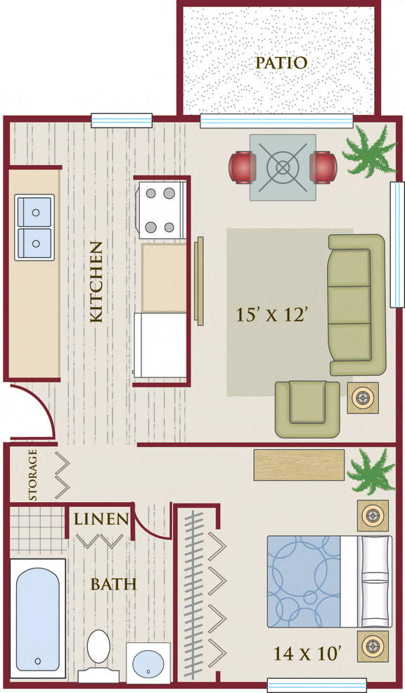 Floor Plan  Heights on Huron 1 bedroom 1 bath floor plan