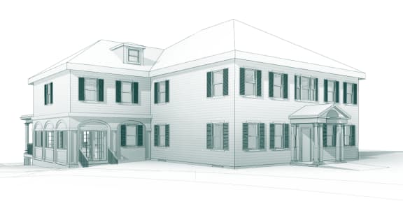a rendering of a white house with columns and a porch