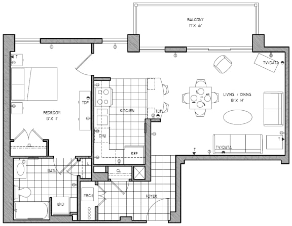  Floor Plan 1 Bed/1 Bath Mclean