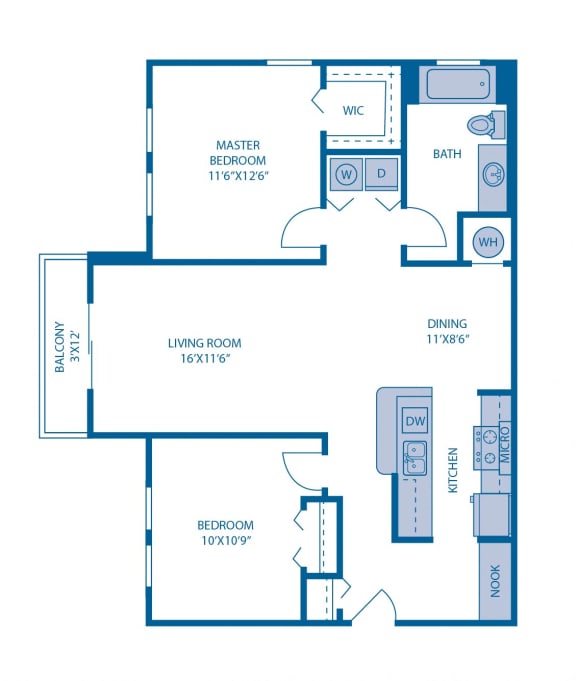 Two Bedroom Floor Plan Two Bedroom Floor Plan at Horizon at Miramar, Miramar