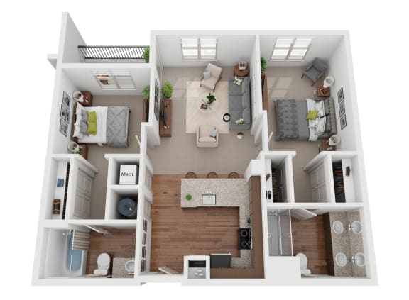 2 bed 2 bath floor plan A at Canalside, Augusta, GA