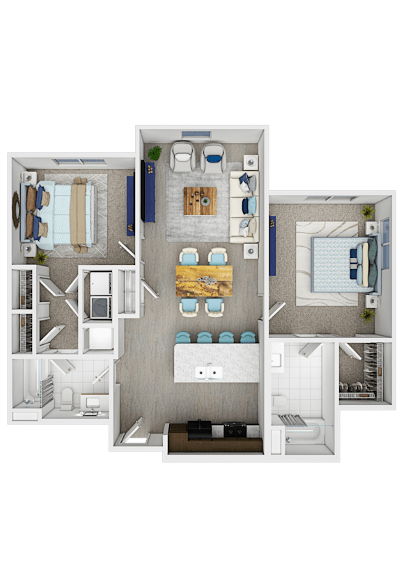 A floor plan of a small apartment with a kitchen, living room, and bathroom.