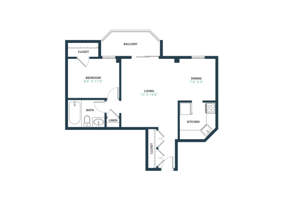 Floor Plan  Trillium Junior One Bedroom apartment home  at Trillium Apartments, Fairfax, 22031