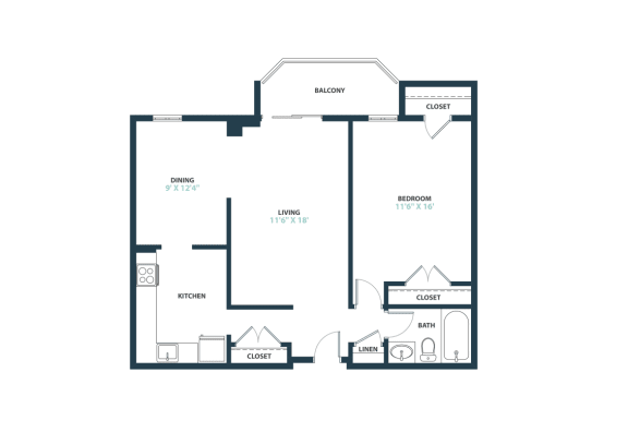 Floor Plan  Trillium One Bedroom apartment home  at Trillium Apartments, Fairfax, Virginia