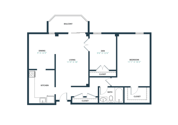 Floor Plan  Trillium One Bedroom with den apartment home  at Trillium Apartments, Fairfax