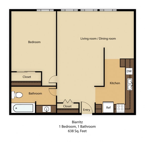 1 Bed - 1 Bath |720 sq ft Biarritz Floorplan at Park Regency Club-1 Bed - 1 Bath |720 sq ft