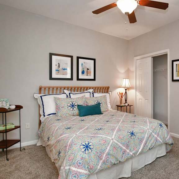 Bedroom With Ceiling Fan at Braxton Woods Lake, Greenville, SC, 29607