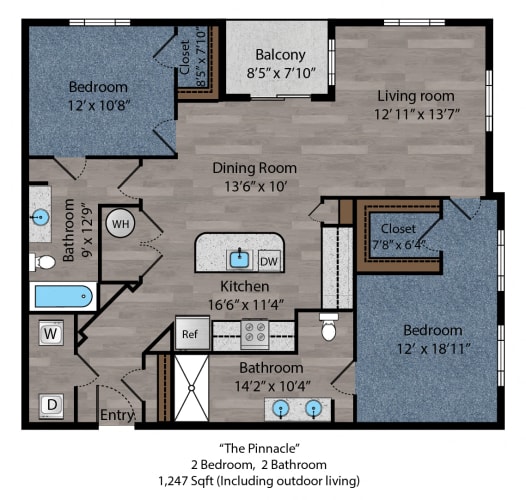 Floor Plan  2 bed 2 bath floorplan D at The Flats at Summit Station, Pennsylvania, 15129