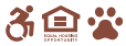 A graphic with a wheelchair, a house, and a paw print.