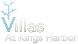 A logo with a tree and the words "Villas at Kings Harbor" in blue and white.
