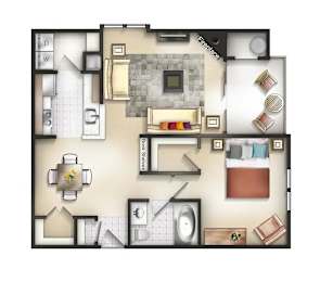 1 Bedroom Baker II Willow Floor plan at The Residences at the Manor Apartments, Frederick, 21702