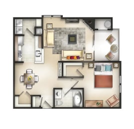 1 Bedroom Baker Place Willow Floor plan at The Residences at the Manor Apartments, Frederick, 21702