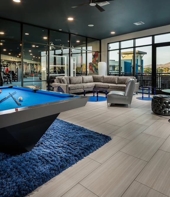 Metro at Main Apartments in Corona, California Lounge with Pool Table