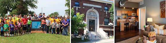 a group of people standing in front of a house