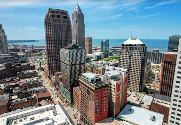 a view of the city from the top of a skyscraper at Lofts at 629, Ohio, 44114