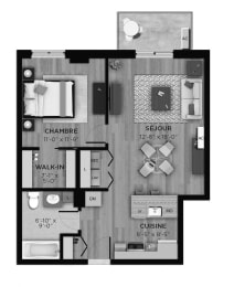 Floor Plan  1 bedroom 1 bathroom apartment floor plan at La Voile Boisbriand in Boisbriand, QC