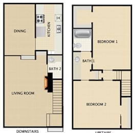 2 bedroom 1.5 bathroom townhouse floor plan diagram