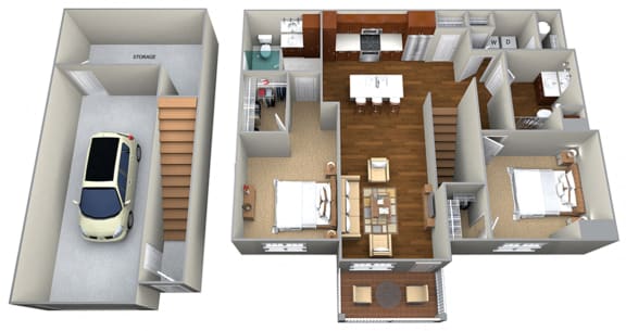 2 Bedroom/2 Bath (1237 sf) Floor Plan at Cedar Place Apartments, Cedarburg, 53012