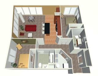 2 bed 2 bath layout in 2 Bed L floor plan 2 bed apartment-2 Bed L floor plan at Midtown Crossing Apartments in midtown Omaha NE 68131
