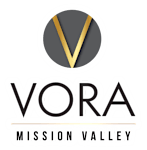 The image is a logo for VORA Mission Valley.