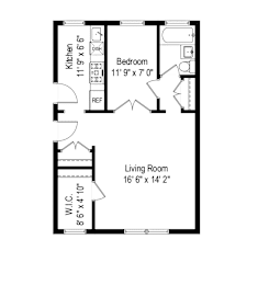  Floor Plan 1 Bedroom - 1 Bathroom