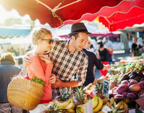 a couple shopping at a farmer's market at Rivulet, Silverdale Washington
