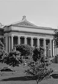 A black and white image of a building with the words "Western Kentucky University" on it.
