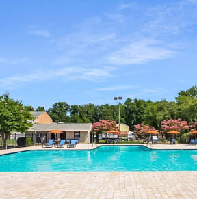 a swimming pool with chairs around it at the resort style pool