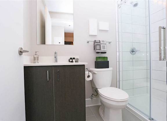 a bathroom with a toilet and a shower