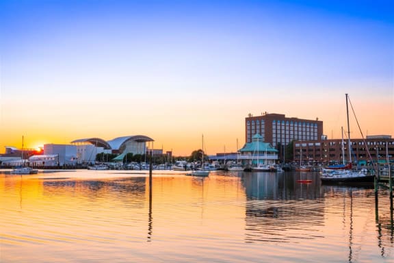 Lake With Boats at The Constellation Apartments, PRG Real Estate, Hampton