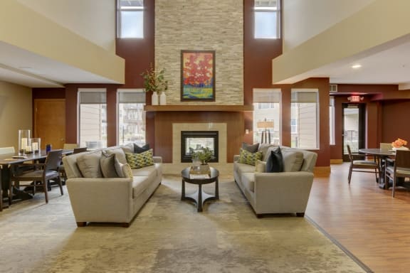a rendering of the lobby at The Legends at Silver Lake Village 55+ Apartments, St. Anthony, Minnesota, 55421