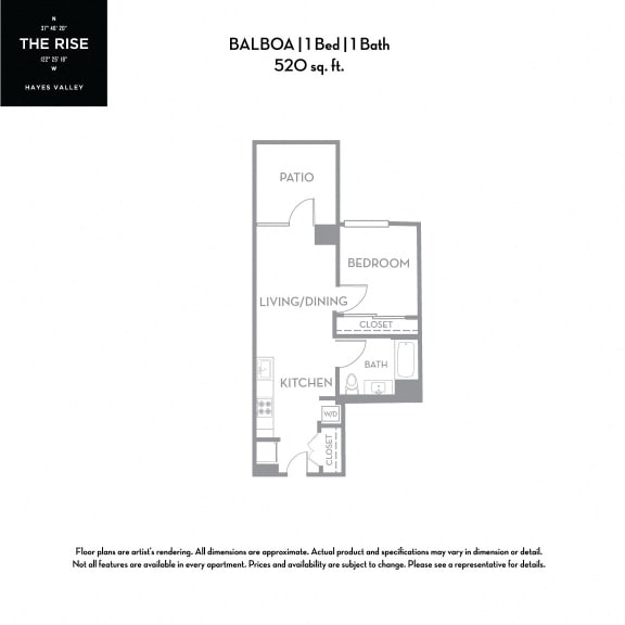 Balboa - 1 Bed 1 Bath 520 Sq.Ft. Floor Plan at The Rise Hayes Valley Apartments in CA, 94103