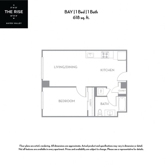Bay - 1 Bed 1 Bath 618 Sq.Ft. Floor Plan at The Rise Hayes Valley Apartments in San Francisco