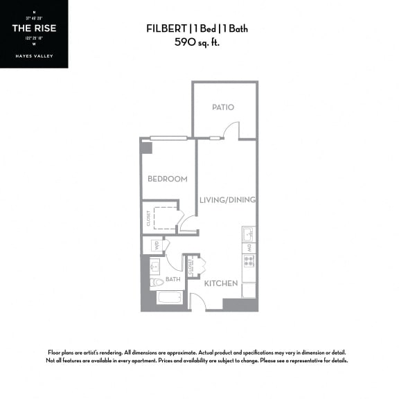 Filbert - 1 Bed 1 Bath 590 Sq.Ft. Floor Plan at The Rise Hayes Valley Apartments in 94103
