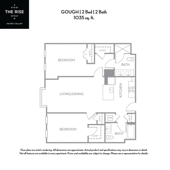 Gough - 2 Bed 2 Bath 1,035  Sq.Ft. Floor Plan at The Rise Hayes Valley Apartments in San Francisco, CA
