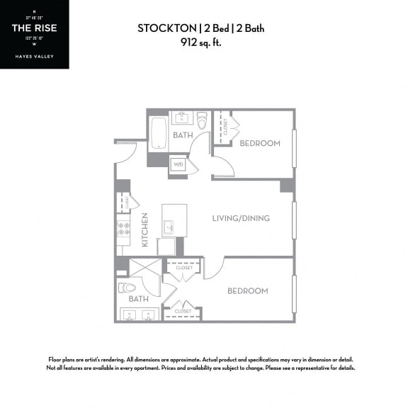 Stockton - 2 Bed 2 Bath 912 Sq.Ft. Floor Plan at The Rise Hayes Valley Apartments in 94103