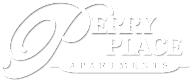 White Logo for Perry Place Apartments, Michigan