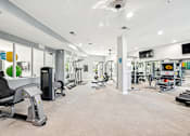 Thumbnail 6 of 31 - A gym with a variety of equipment including treadmills, weights, and exercise machines.