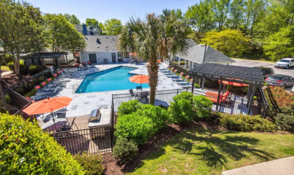 Aerial View of the Resort Style Pool at Palmetto Place Apartments, Taylors, 29687