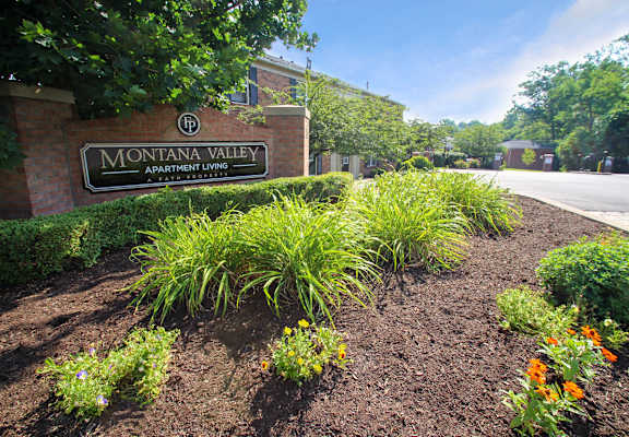 This is a a photo of the entrance sign at Montana Valley Apartments in Cincinnati, OH.