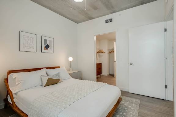 a bedroom with a large bed and a closet at South Falls Tower, Richmond, VA, 23224