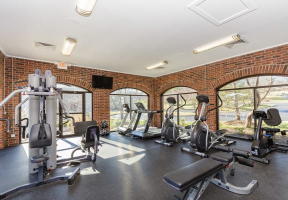 Modern gym at Reflection Cove Apartments, Manchester, MO, 63021