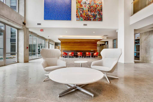 Seating Area in the Lobby at an Art Museum at The Locks Tower in Richmond, Virginia