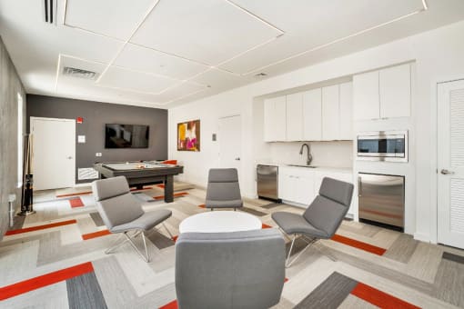 Resident Lounge with Kitchen at an Art Museum at The Locks Tower in Richmond, Virginia