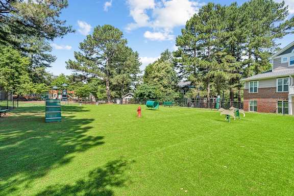 a backyard with a dog park and a playground