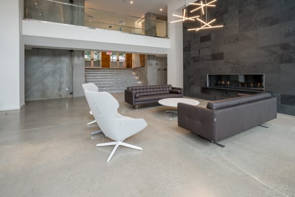 Lobby with Fireplace at an Art Museum at The Locks Tower in Richmond, Virginia