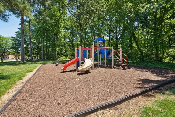 childrens playground with slides in a park at The Courtyards of Chanticleer, Virginia Beach, VA