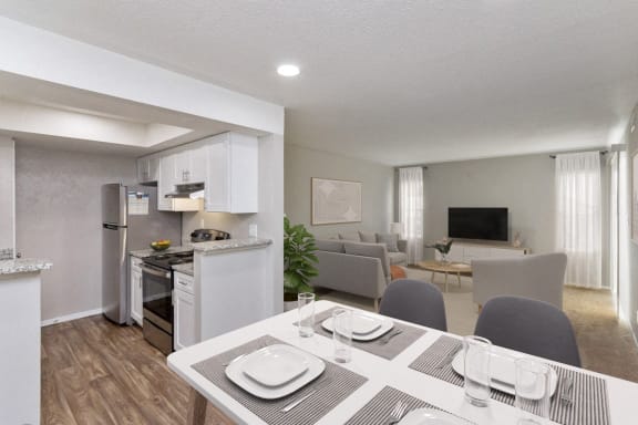 the preserve at ballantyne commons apartment living room and kitchen