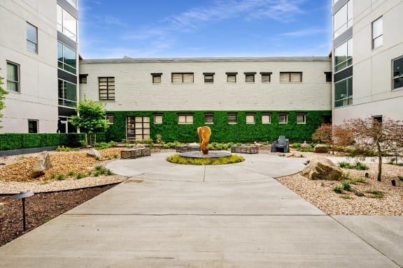 Courtyard with a Statue at an Art Museum at The Locks Tower in Richmond, Virginia